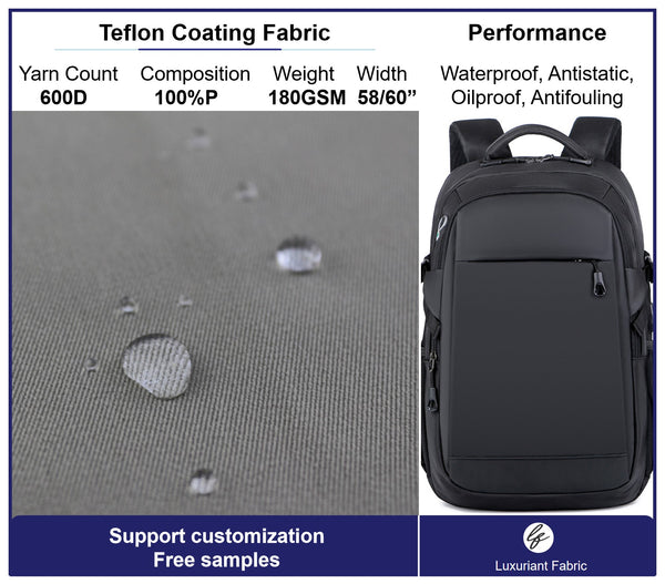 Tela Oxford impermeable con tejido de teflón resistente al agua y a las manchas.