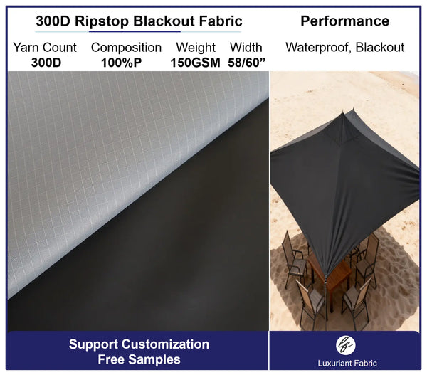300D Ripstop Polyester Oxford Fabric With Blackout Coating