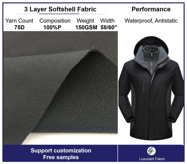 3 Layer Breathable Waterproof Softshell Fabric