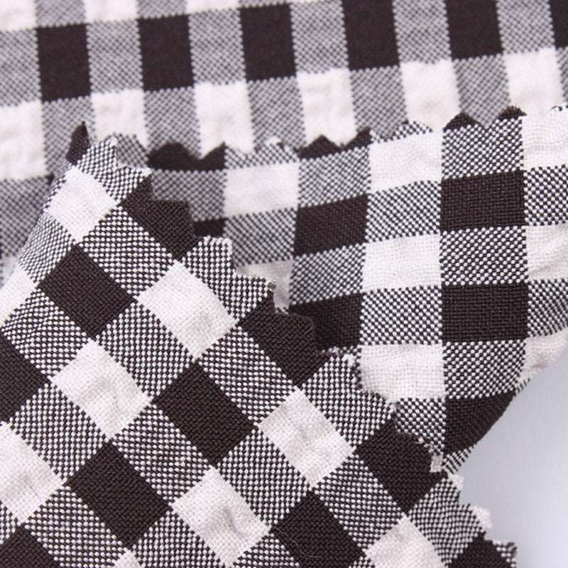 Bubble Crepe Plaid Polyester Cationic Spandex Fabric