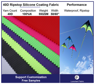 40D Ripstop Silicone Coating Fabric For Kite