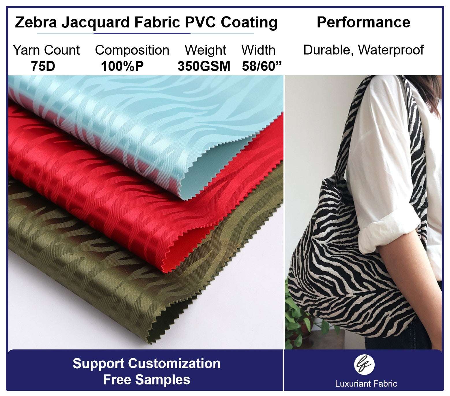 Zebra Jacquard Oxford Fabric with PVC Coating | Waterproof Polyester ...