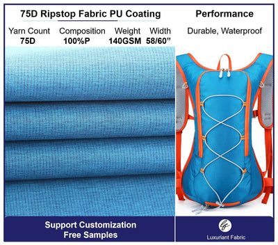75D Polyester Cationic Ripstop Fabric With PU Coating