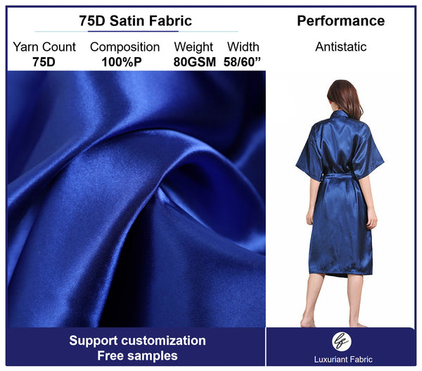 Tela brillante elástica de poliéster, tejido satinado charmeuse 75D para vestido
