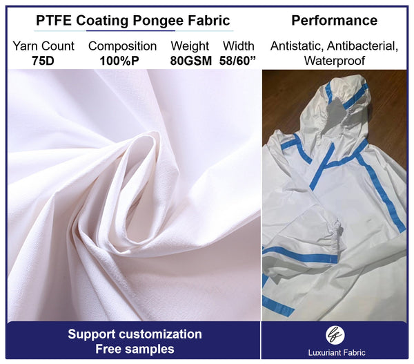 Tejido pongee de poliéster con tejido antibacteriano recubierto de PTFE.