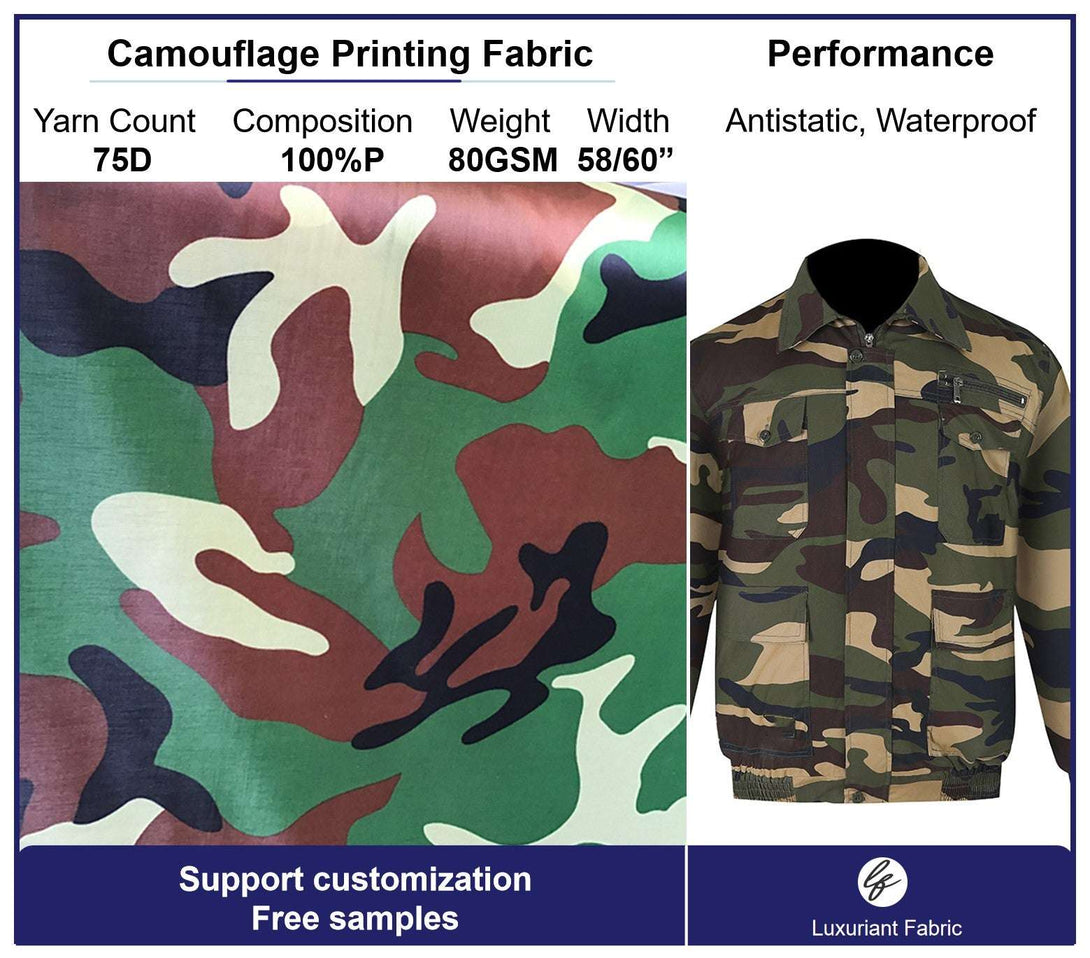 Camouflage Print PA Coating 190T Taffeta Fabric