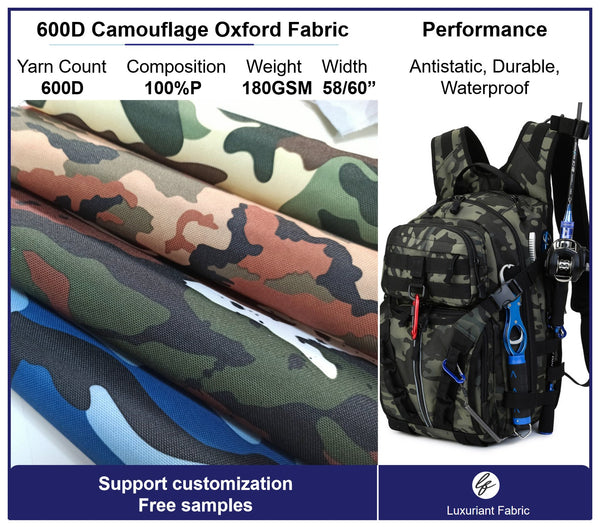 Tela Oxford de poliéster 600D con estampado de camuflaje.