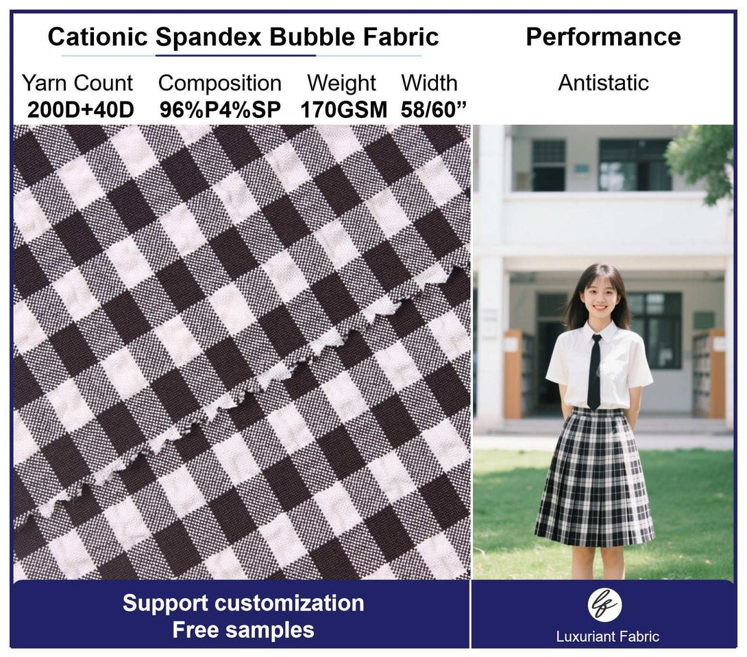 Bubble Crepe Plaid Polyester Cationic Spandex Fabric