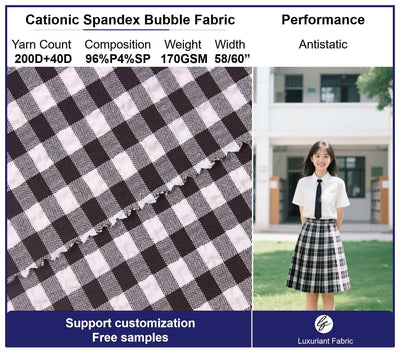 Bubble Crepe Plaid Polyester Cationic Spandex Fabric
