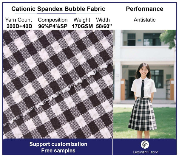 Bubble Crepe Plaid Polyester Cationic Spandex Fabric