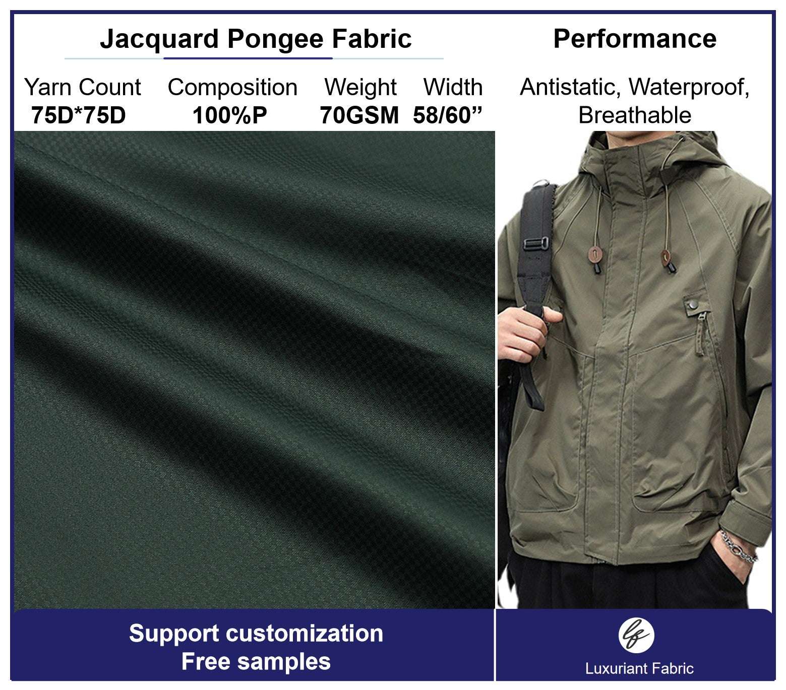 75D 240T Polyester Jacquard Pongee Fabric | 70gsm Lightweight Fabric ...