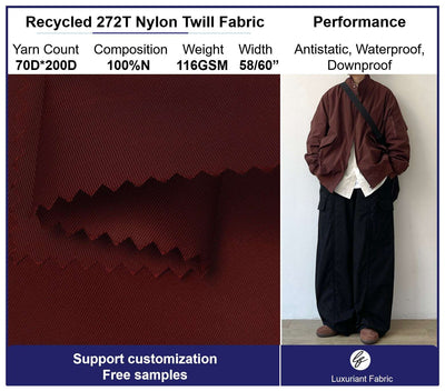 Recycled 272T Twill Nylon Taffeta Fabric