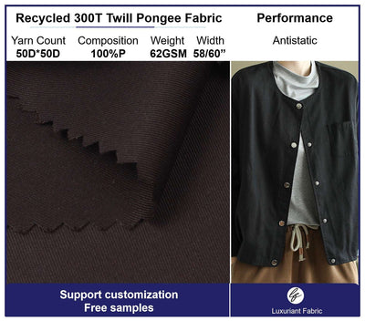 Recycled 300T Polyester Twill Pongee Fabric