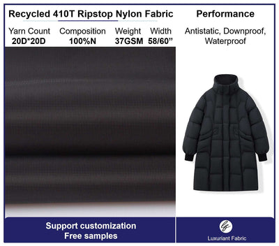 Recycled 410T Ripstop Nylon Taffeta Fabric