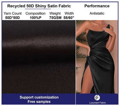 Recycled 50D Polyester Shiny Satin Fabric