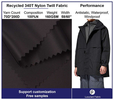 Recycled 340T Twill Nylon Taffeta Fabric