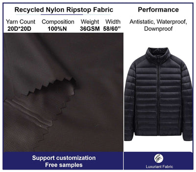 Recycled 20D 400T Ripstop Nylon Taffeta Fabric