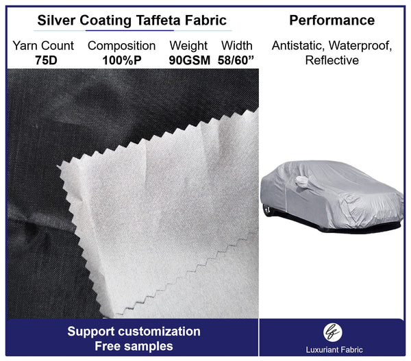 190T Polyester Taffeta Silver Coating Fabric For Car Cover | Support Customization
