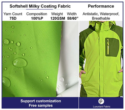 Waterproof Breathable Softshell Pongee Fabric Laminated White Membrane
