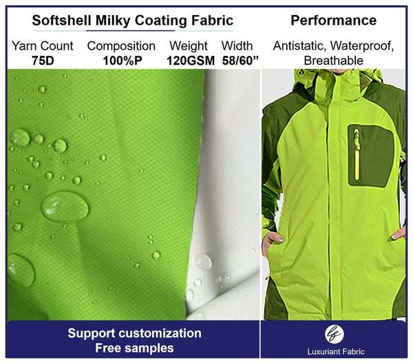 Waterproof Breathable Softshell Pongee Fabric Laminated White Membrane